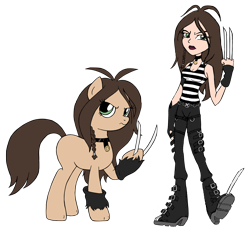 Size: 2500x2296 | Tagged: safe, artist:edcom02, artist:jmkplover, earth pony, human, pony, equestria girls, claws, crossover, laura kinney, marvel, metal claws, mutant, ponified, simple background, transparent background, x-23, x-men