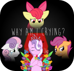 Size: 3500x3405 | Tagged: safe, artist:catnipfairy, apple bloom, diamond tiara, scootaloo, sweetie belle, pony, unicorn, fanfic:why am i crying, crying, cutie mark crusaders, dead, fanfic, fanfic art, female, filly, on back