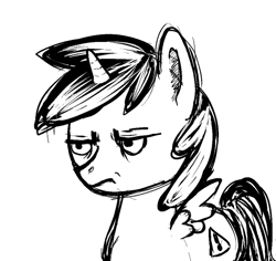 Size: 592x559 | Tagged: safe, alula, princess erroria, alicorn, pony, monochrome, unamused