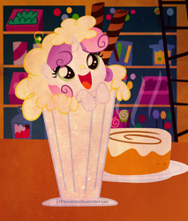 Size: 5117x6001 | Tagged: safe, artist:drpancakees, sweetie belle, absurd resolution, cinnamon bun, cute, diasweetes, happy, milkshake, milkshake ponies, open mouth, ponies in food, smiling, solo, weapons-grade cute