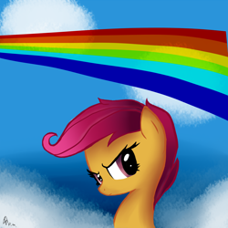 Size: 2000x2000 | Tagged: safe, artist:shishapony, scootaloo, pegasus, pony, female, rainbow, scootalove, solo