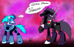 Size: 1280x821 | Tagged: safe, artist:thepipefox, blurr, ponified, shockwave (transformers), transformers, transformers animated