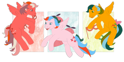 Size: 6000x3000 | Tagged: safe, artist:phoenix-flyer, locket (g1), masquerade (g1), whizzer, pegasus, pony, g1, bow, tail bow