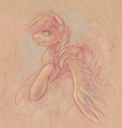 Size: 1457x1521 | Tagged: safe, artist:somepony77212, oc, oc only, pegasus, pony, bust, cloud, cloudy, portrait, solo, traditional art