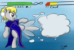 Size: 1280x853 | Tagged: safe, artist:osakaoji, cloud kicker, pony, bipedal, chun li, cloud, kick, literal, name pun, street fighter