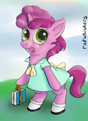 Size: 850x1169 | Tagged: safe, artist:ratwhiskers, ruby pinch, pony, bipedal, book, clothes, dress