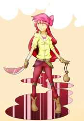 Size: 695x1000 | Tagged: safe, artist:hannia-san, apple bloom, clothes, female, hair bow, humanized, red hair, solo