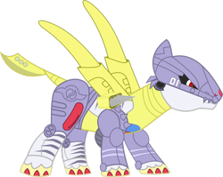 Size: 1002x797 | Tagged: safe, artist:lacionarg, pony, robot, robot pony, digimon, metalgarurumon, ponified, simple background, solo, transparent background