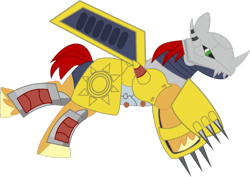 Size: 1063x751 | Tagged: safe, artist:lacionarg, derpibooru import, digimon, ponified, wargreymon