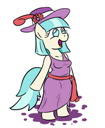 Size: 700x850 | Tagged: safe, artist:jargon scott, coco pommel, anthro, semi-anthro, arm hooves, clothes, dress, hat, solo, sundress