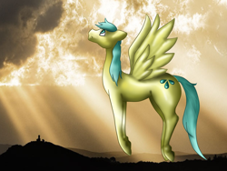 Size: 1024x768 | Tagged: safe, artist:kinjareta, sunshower raindrops, pegasus, pony, female, mare, solo, yellow coat