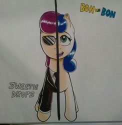 Size: 1085x1112 | Tagged: safe, artist:drbdnv, bon bon, sweetie drops, slice of life (episode), bon bond, duality, secret agent sweetie drops, solo, sunglasses, traditional art