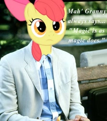 Size: 500x563 | Tagged: safe, artist:felix-kot, artist:vivagray, apple bloom, forrest gump, parody, text