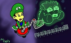 Size: 854x512 | Tagged: safe, artist:mr tiggly the wiggly walnut, fluffy pony, ghost, baby luigi, luigi, luigi's mansion, super mario bros., vacuum cleaner