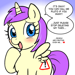 Size: 500x500 | Tagged: safe, artist:marcusmaximus, alula, pluto, princess erroria, alicorn, pony, 4chan, speech bubble