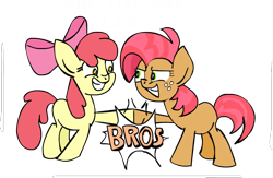 Size: 726x474 | Tagged: safe, artist:scrimpeh, apple bloom, babs seed, bro, hoofbump