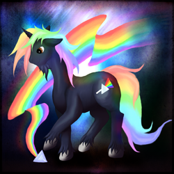 Size: 800x800 | Tagged: safe, artist:jewlecho, oc, oc only, oc:roy g. biv, pony, unicorn, goatee, prism, rainbow, solo