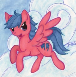 Size: 530x538 | Tagged: safe, artist:jenkiwi, firefly, pegasus, pony, g1, female, flying, g1 to g4, generation leap, mare, solo, traditional art