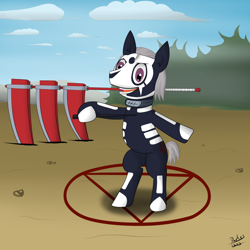 Size: 3600x3600 | Tagged: safe, artist:partes, akatsuki, bipedal, clothes, costume, hidan, magic, magic circle, naruto, ponified, skeleton costume