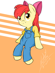 Size: 1500x2000 | Tagged: safe, artist:natsu714, apple bloom, clothes, overalls, solo