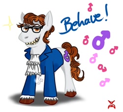 Size: 550x500 | Tagged: safe, austin powers, blazer, clothes, glasses, grin, jabot, looking at you, ponified, shirt, smiling, standing