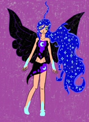 Size: 2004x2738 | Tagged: safe, artist:mewluna, nightmare moon, humanized, skinny, solo, winged humanization