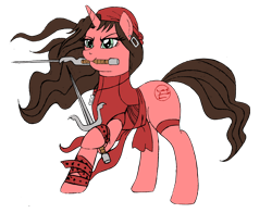 Size: 1928x1509 | Tagged: safe, artist:edcom02, artist:jmkplover, pony, unicorn, assassin, crossover, elektra, marvel, ninja, ponified, sai, simple background, transparent background