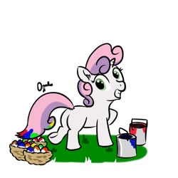 Size: 1000x1000 | Tagged: safe, artist:osakaoji, sweetie belle, 30 minute art challenge, easter, easter egg, paint, painting, plot