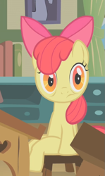 Size: 573x959 | Tagged: safe, screencap, apple bloom, call of the cutie, cropped, faic, solo, wide eyes