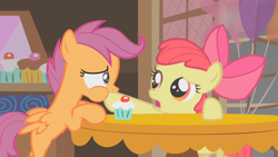 Size: 1920x1080 | Tagged: safe, screencap, apple bloom, scootaloo, call of the cutie, hoof in mouth