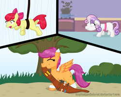 Size: 1000x800 | Tagged: safe, artist:despisedandbeloved, apple bloom, scootaloo, sweetie belle, cutie mark crusaders