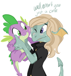 Size: 459x486 | Tagged: safe, artist:php27, spike, oc, dragon, clothes, colored, corey powell, cute, holding