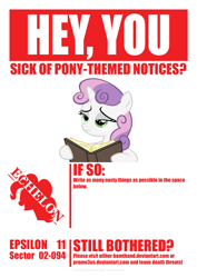 Size: 2480x3508 | Tagged: safe, artist:bamthand, sweetie belle, pony, unicorn, female, filly, poster, white coat, your day is ruined