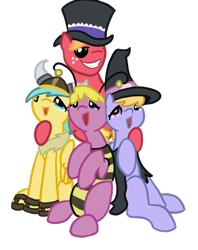 Size: 402x508 | Tagged: safe, artist:otterlore, big macintosh, cherry berry, cloud kicker, sunshower raindrops, earth pony, pony, big macintosh gets all the mares, costume, mac the ripper, male, nightmare night, simple background, stallion, transparent background