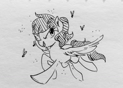 Size: 1280x917 | Tagged: safe, artist:glacierclear, firefly, firefly (insect), insect, pegasus, pony, female, mare, monochrome, solo, traditional art