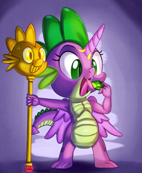 Size: 2454x3000 | Tagged: safe, artist:discorded, spike, dragon, princess spike (episode), armpits, fake horn, fake wings, scepter, solo