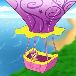 Size: 1000x1000 | Tagged: safe, artist:empyu, scootaloo, pegasus, pony, female, hot air balloon, solo