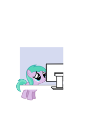 Size: 595x842 | Tagged: safe, artist:commandorazor, aura (character), .svg available, computer, filly, glitch, sad, solo, svg, vector