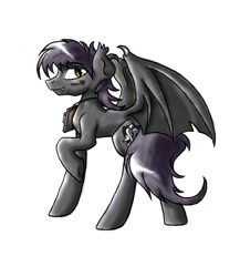 Size: 832x960 | Tagged: dead source, safe, artist:whitepone, oc, oc only, oc:stygius, bat pony, pony, fallout equestria, fallout equestria: project horizons, blushing, night guard, solo