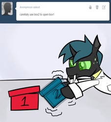 Size: 852x938 | Tagged: safe, artist:firehazard14, changeling, box, drstrangeling, tumblr