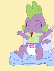 Size: 505x669 | Tagged: safe, artist:tacki, spike, dragon, baby spike, diaper, simple background, solo