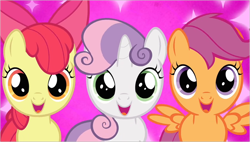 Size: 1258x717 | Tagged: safe, apple bloom, scootaloo, sweetie belle, earth pony, pony, cutie mark crusaders, female, filly