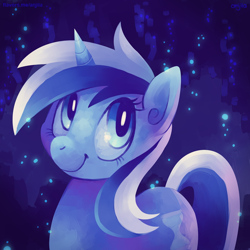 Size: 800x800 | Tagged: safe, artist:anjila, minuette, pony, unicorn, cute, female, looking at you, mare, monochrome, smiling, solo