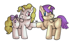 Size: 600x350 | Tagged: safe, artist:ratdust, alula, pluto, princess erroria, surprise, alicorn, pony, g1, g4 to g1, generation leap, hoofbump, princess surprise, simple background, transparent background