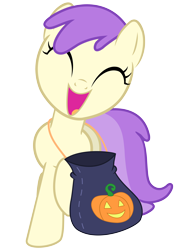 Size: 4500x6000 | Tagged: safe, artist:longsummer, alula, pony, absurd resolution, background pony, eyes closed, female, filly, foal, happy, nightmare night, simple background, solo, transparent background, trick or treat, vector