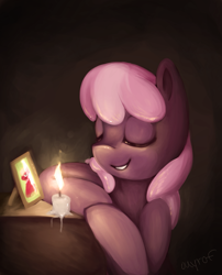 Size: 1245x1538 | Tagged: dead source, safe, artist:ouyrof, big macintosh, cheerilee, earth pony, pony, candle, female, glow, mare, photo, solo focus