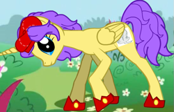 Size: 547x355 | Tagged: safe, artist:louamia, alula, pluto, alicorn, pony, pony creator, older, solo