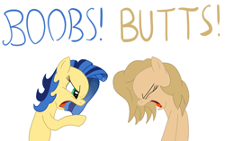 Size: 1932x1217 | Tagged: safe, artist:99, artist:slavedemorto, oc, oc only, oc:backy, oc:milky way, pony, argument, breasts, butts, duo, duo female, female, mare, tumblr, why not both