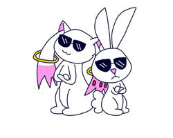 Size: 500x400 | Tagged: safe, angel bunny, incubator (species), crossover, kyubey, puella magi madoka magica, sunglasses