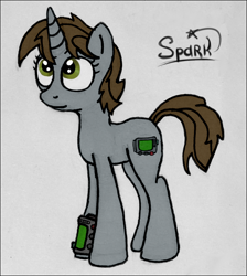 Size: 654x730 | Tagged: safe, artist:sparklestarcat, oc, oc only, oc:littlepip, pony, unicorn, fallout equestria, fanfic, fanfic art, female, mare, pipbuck, simple background, solo